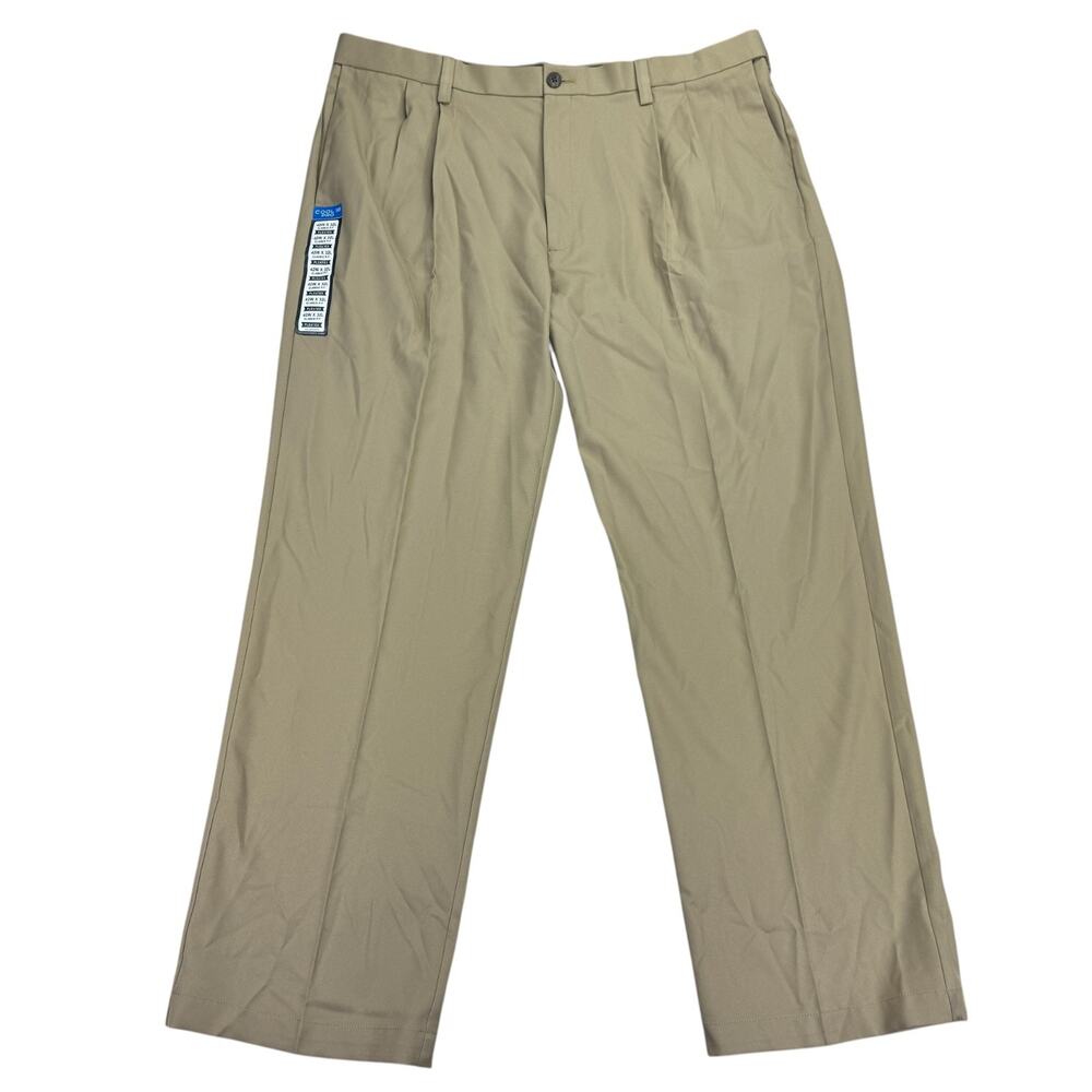 Haggar Mens Cool 18 Pro Classic Fit Pleated Stretch Dress Pants Khaki 42x32